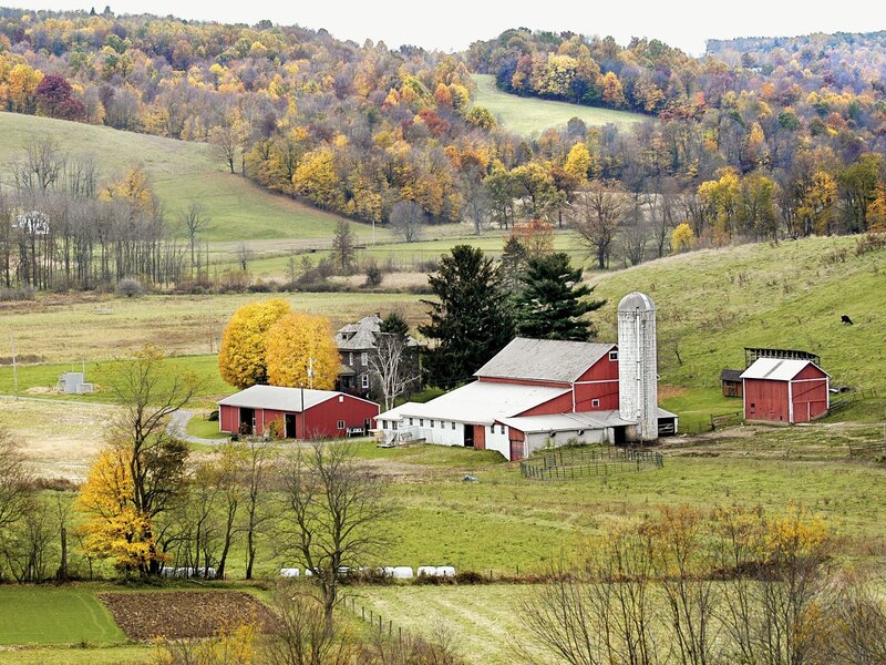 Autumn farm in the hills