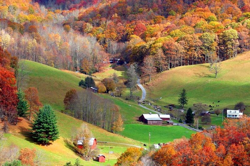 Autumn farm in the hills