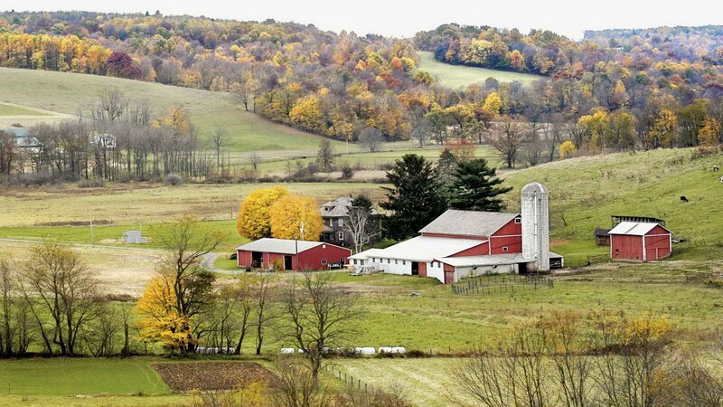 Autumn farm in the hills