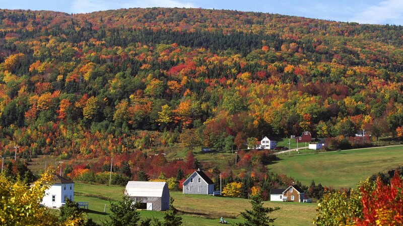 Autumn farm in the mountains