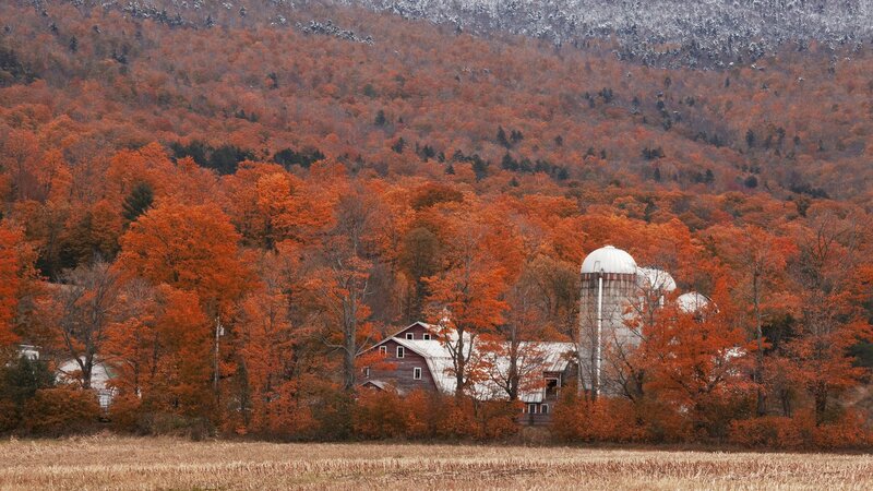 Autumn farm in the mountains