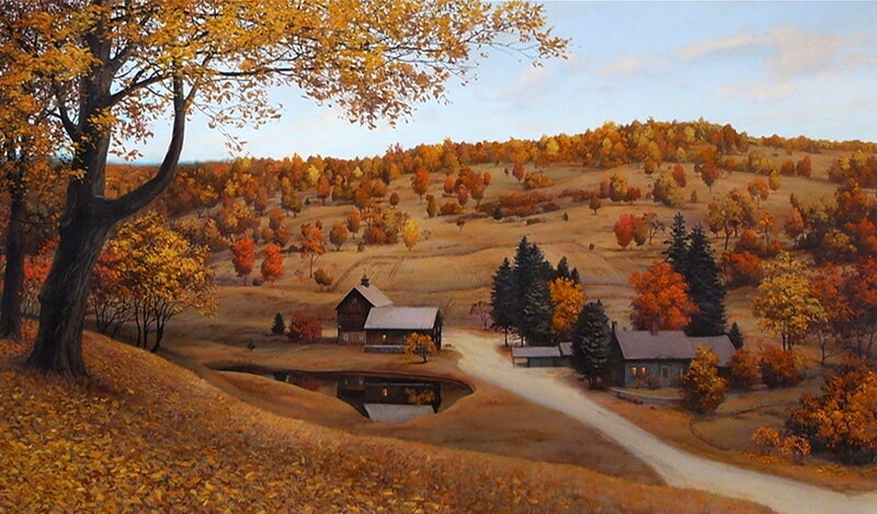Autumn Farm Landscape — Orange, Serene