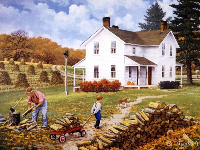 Autumn farm life scene