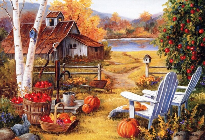 Autumn Farm Scene — Orange, Serene