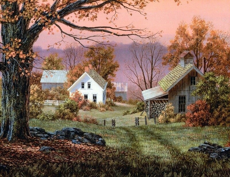 Autumn Farm Scene — Orange