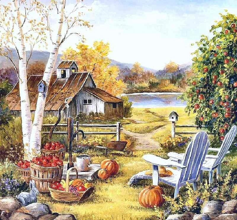 Autumn Farm Scene — Yellow