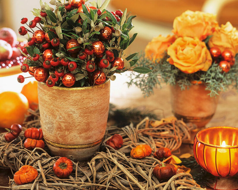 Autumn Floral Arrangement — Orange, Warm, Photograph, Pumpkins