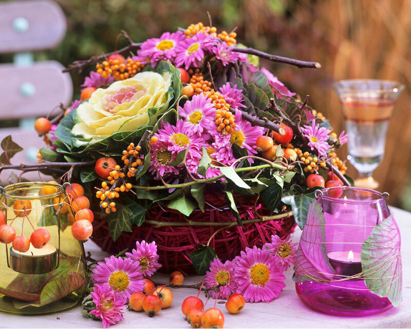 Autumn Floral Arrangement — Pink, Festive