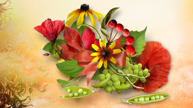 Autumn Floral Arrangement — Red, Calm