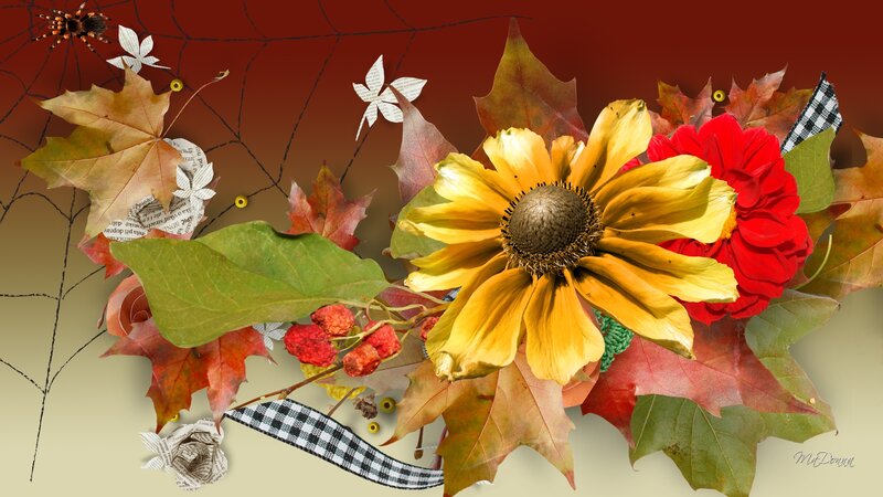 Autumn Floral Arrangement — Red, Festive, Digital Art