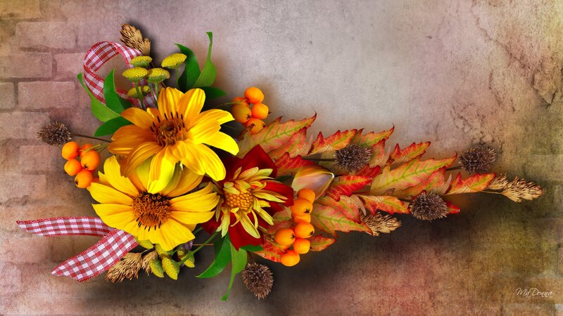 Autumn Floral Arrangement — Yellow, Warm