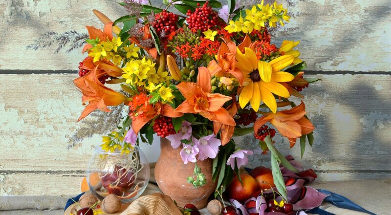 Autumn Flower Arrangement — Orange, Warm