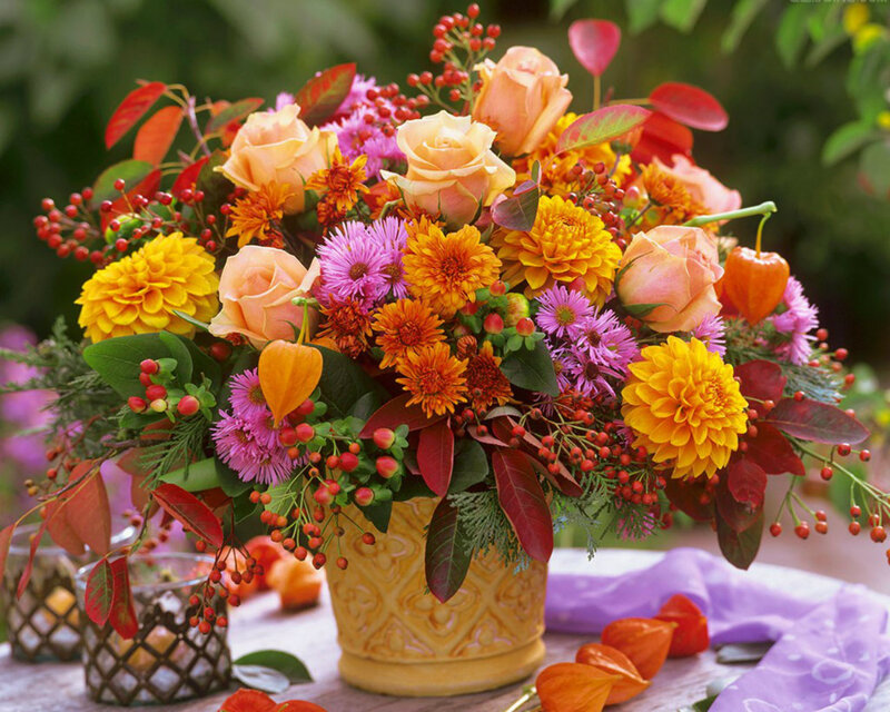 Autumn Flower Arrangement — Yellow, Colorful