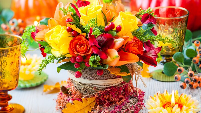 Autumn Flower Arrangement — Yellow, Festive, Photograph, Flowers