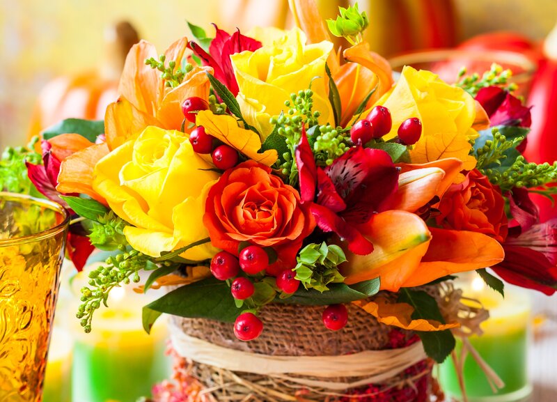 Autumn Flower Arrangement — Yellow, Warm, Photograph, Berries