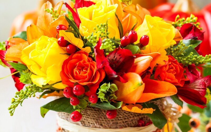 Autumn Flower Bouquet — Yellow, Vibrant, Photograph