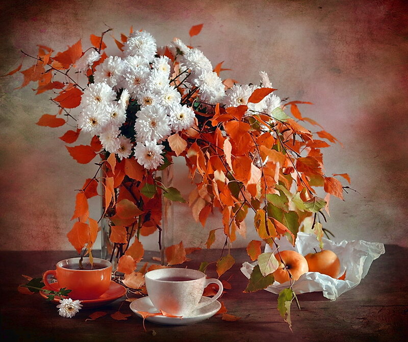 Autumn Flowers and Apples