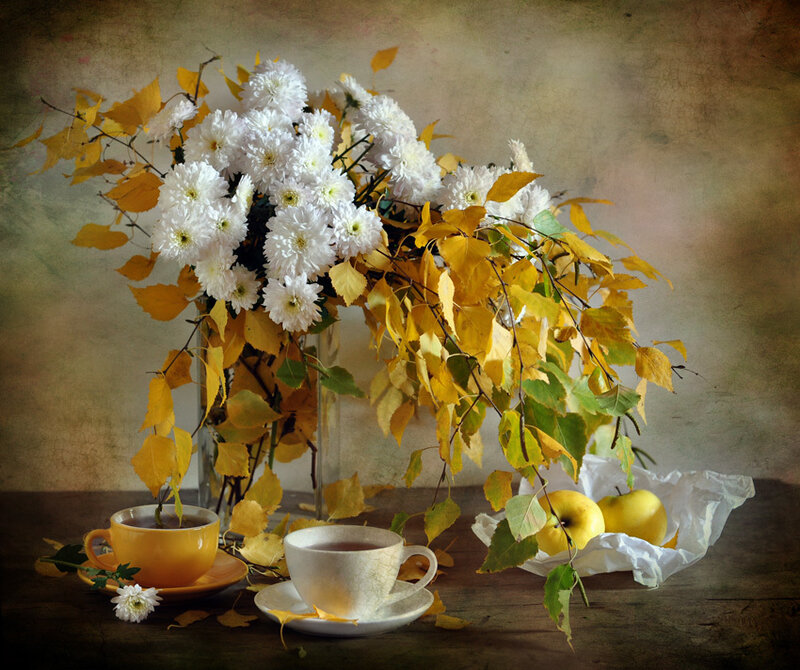 Autumn Flowers and Apples — Yellow