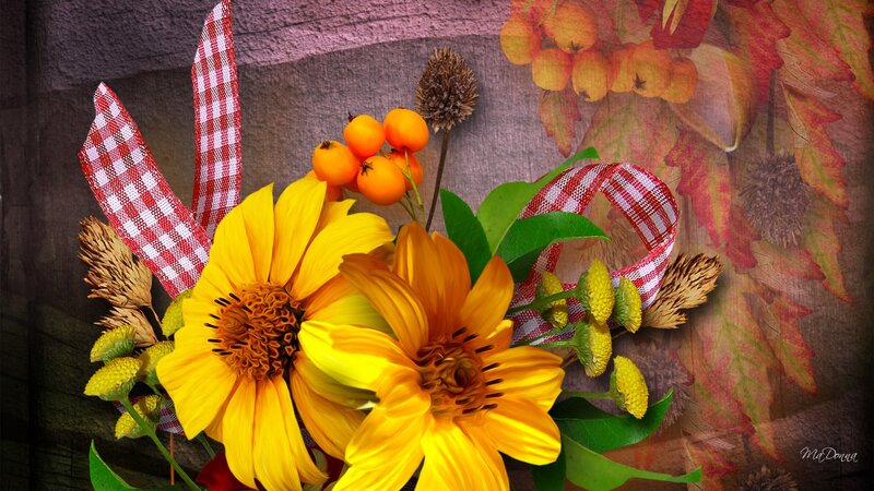 Autumn Flowers and Berries — Yellow