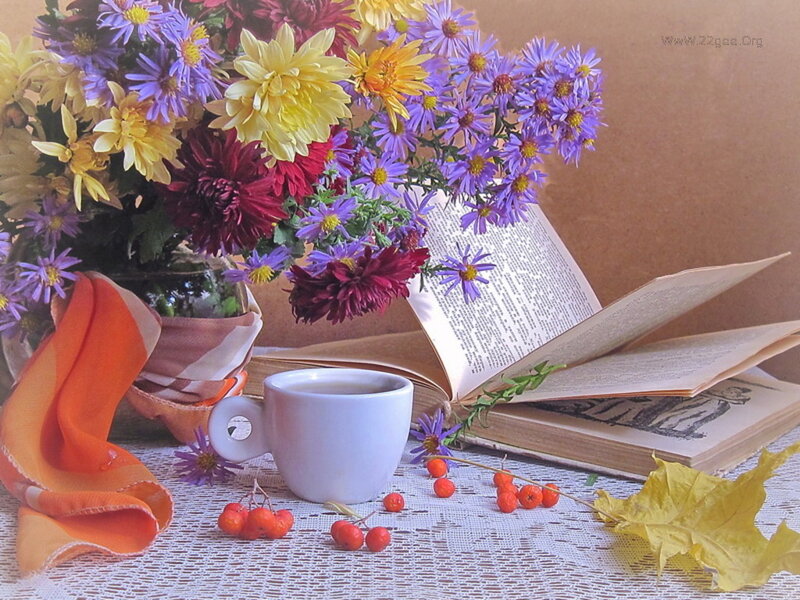 Autumn Flowers and Book — Purple