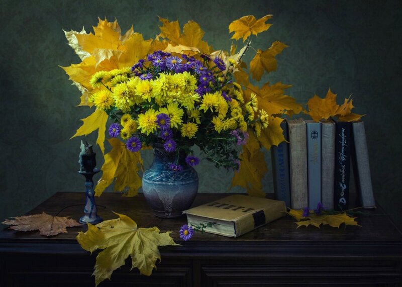 Autumn Flowers and Books