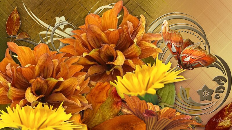 Autumn Flowers and Butterfly