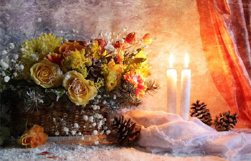 Autumn Flowers and Candles