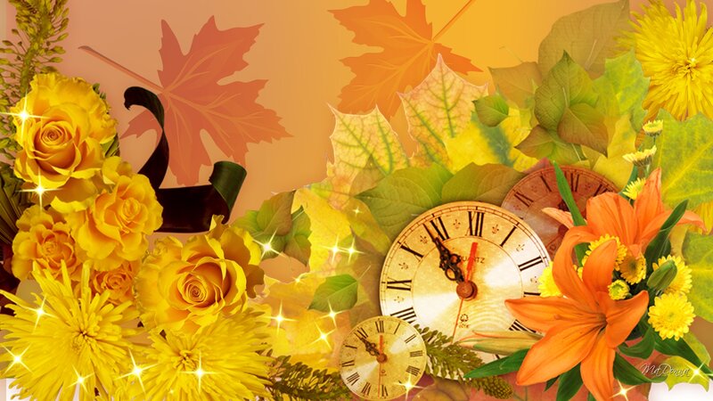 Autumn Flowers and Clocks — Yellow