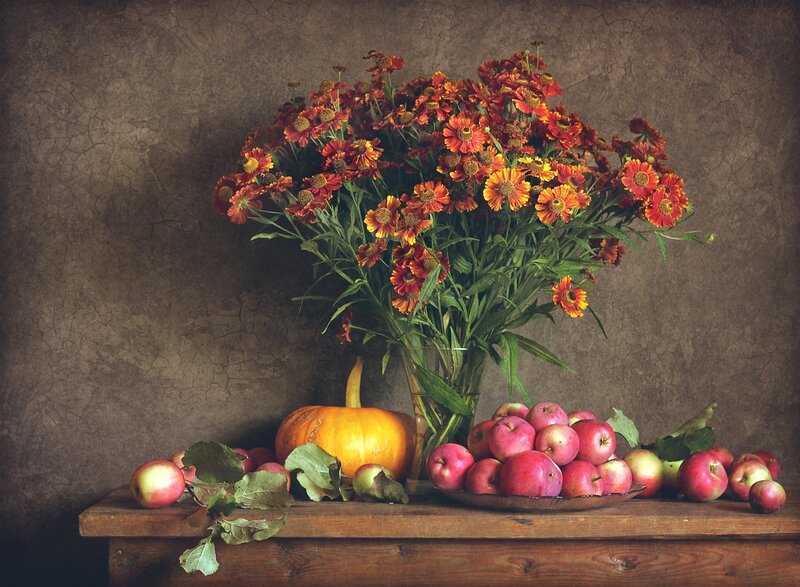 Autumn Flowers and Fruit — Brown