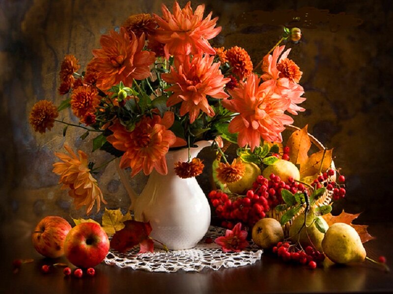 Autumn Flowers and Fruit — Orange, Dramatic