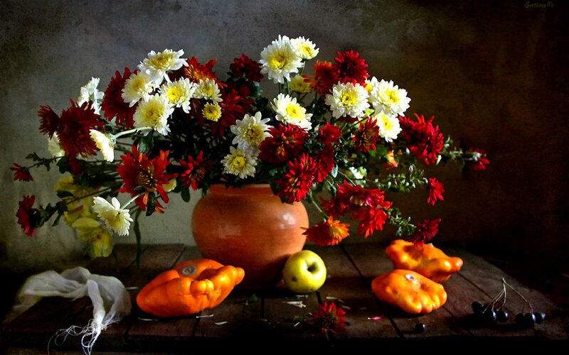 Autumn Flowers and Fruit — Red