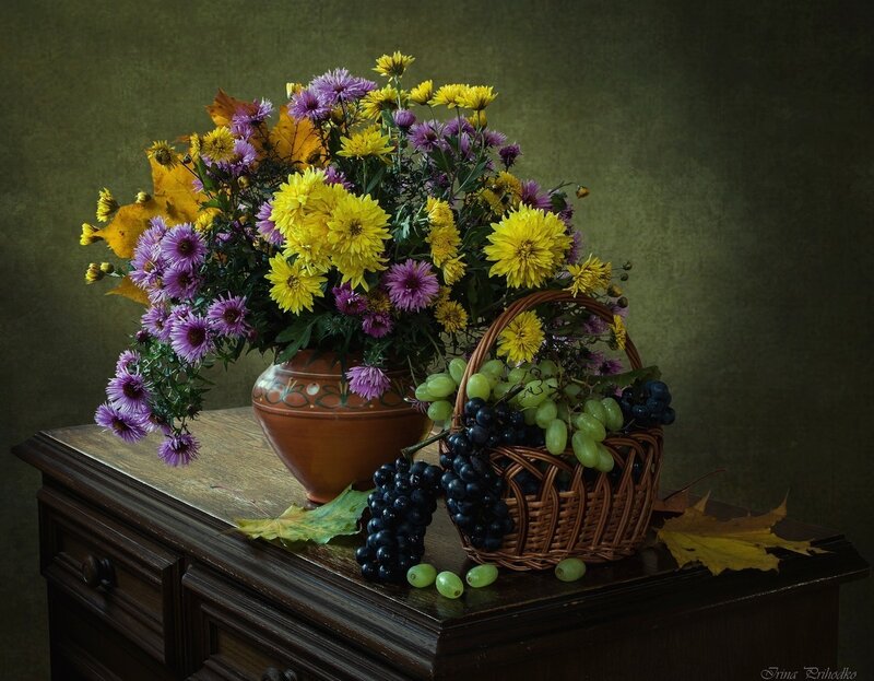Autumn Flowers and Grapes