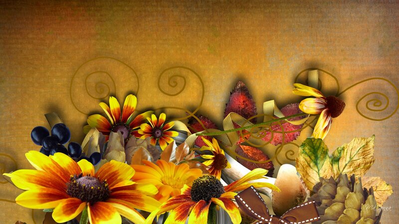 Autumn Flowers and Leaves — Yellow, Warm