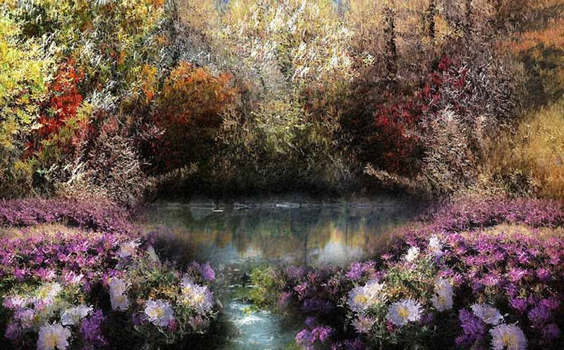 Autumn Flowers by Stream
