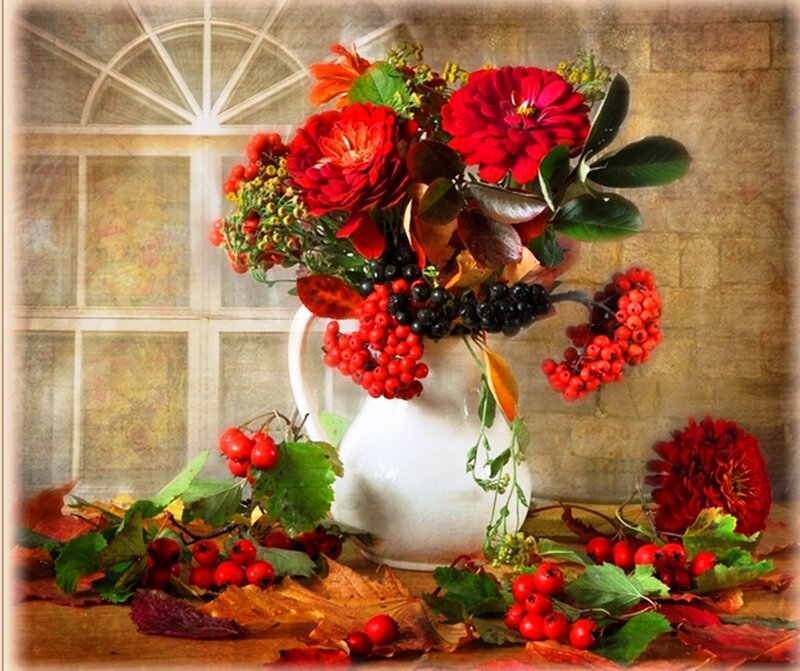 Autumn Flowers in a Pitcher