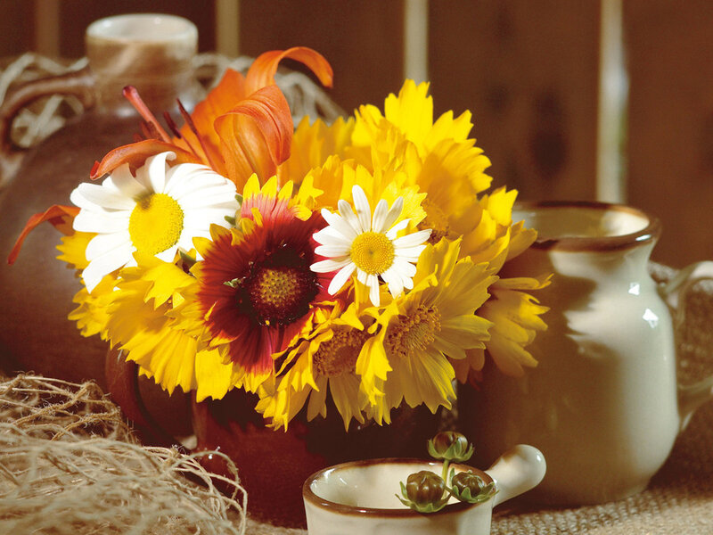 Autumn Flowers in a Vase — Yellow