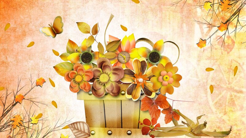 Autumn Flowers in Basket — Orange, Warm