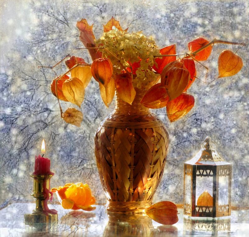 Autumn Flowers in Vase — Orange, Cozy