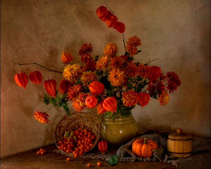 Autumn Flowers in Vase — Orange