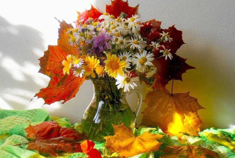 Autumn Flowers in Vase — Red