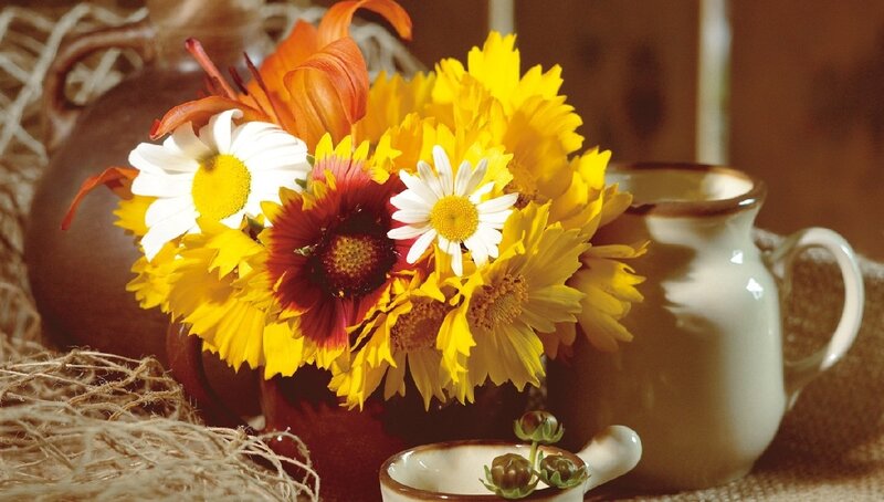 Autumn Flowers in Vase — Yellow, Warm