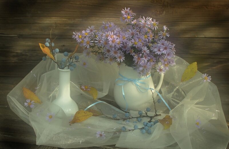 Autumn Flowers in Vases — Purple