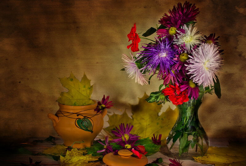 Autumn Flowers in Vases