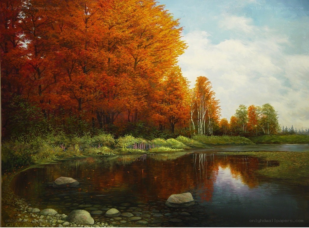 Autumn forest by a river