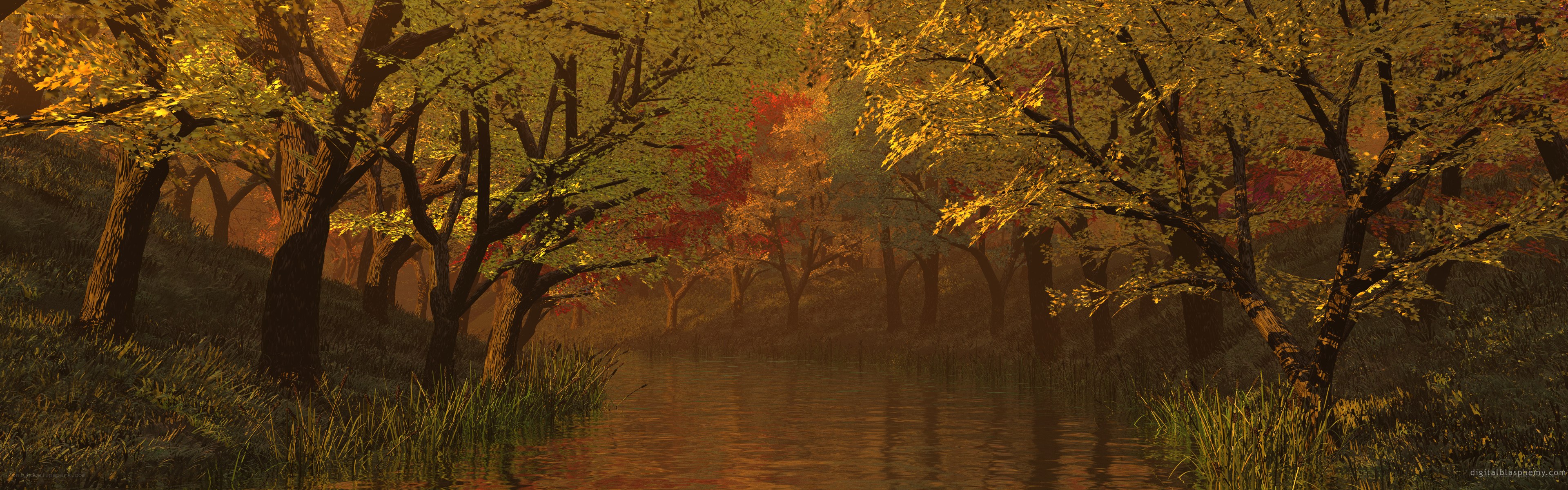 Autumn forest by the river