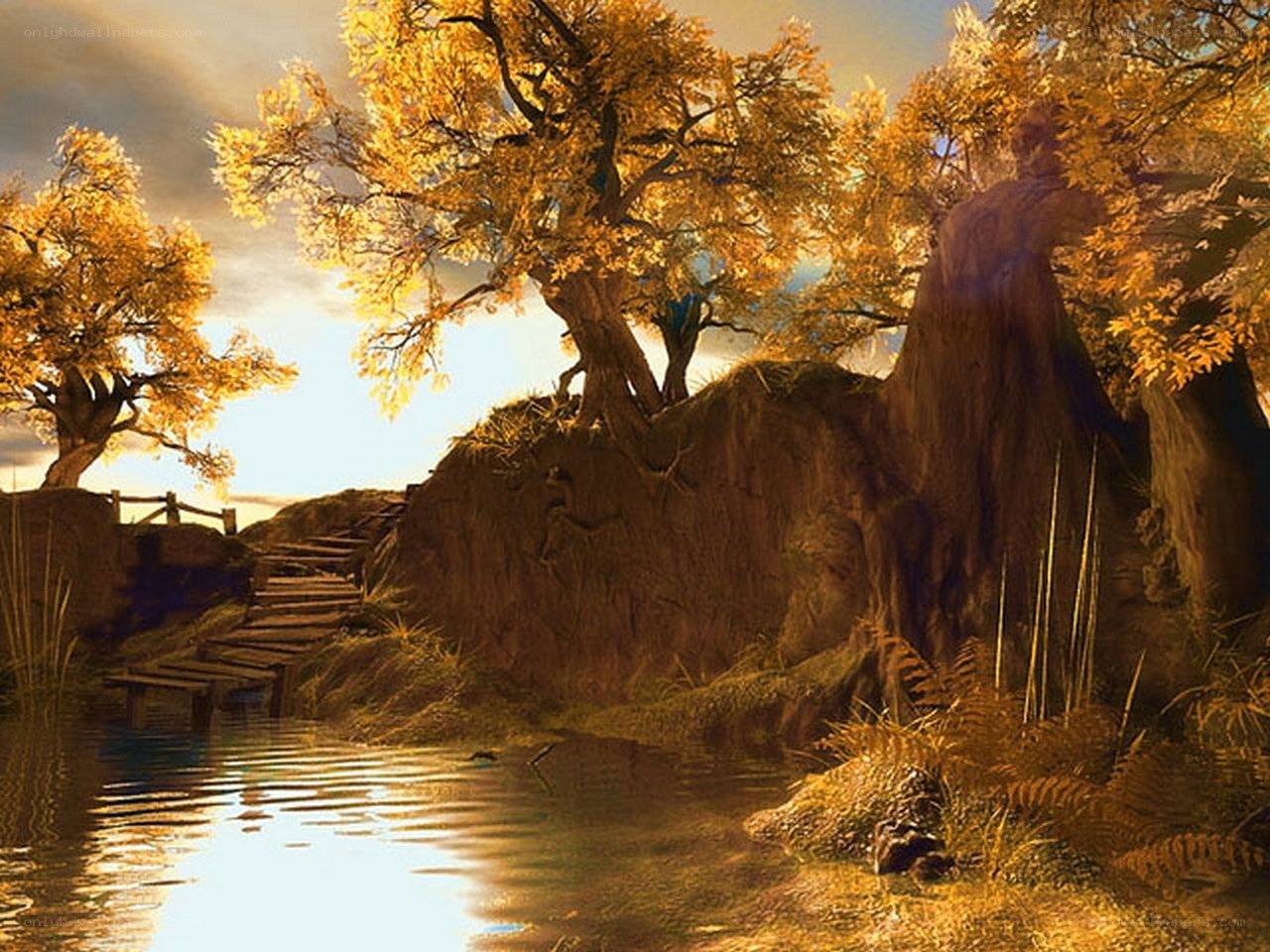 Autumn forest by the river