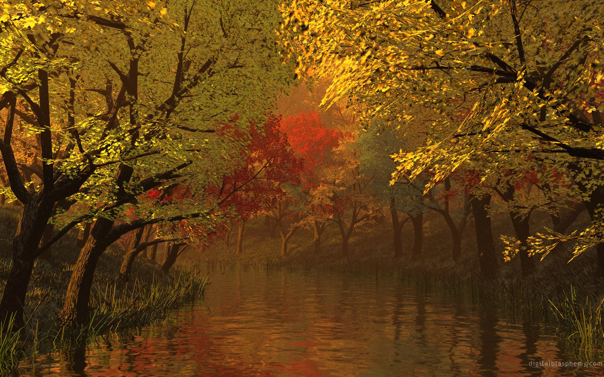 Autumn forest by the river