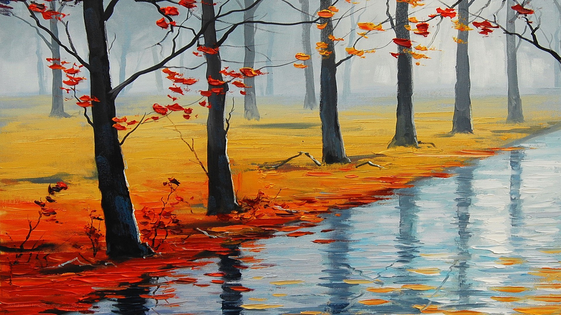 Autumn forest by the water