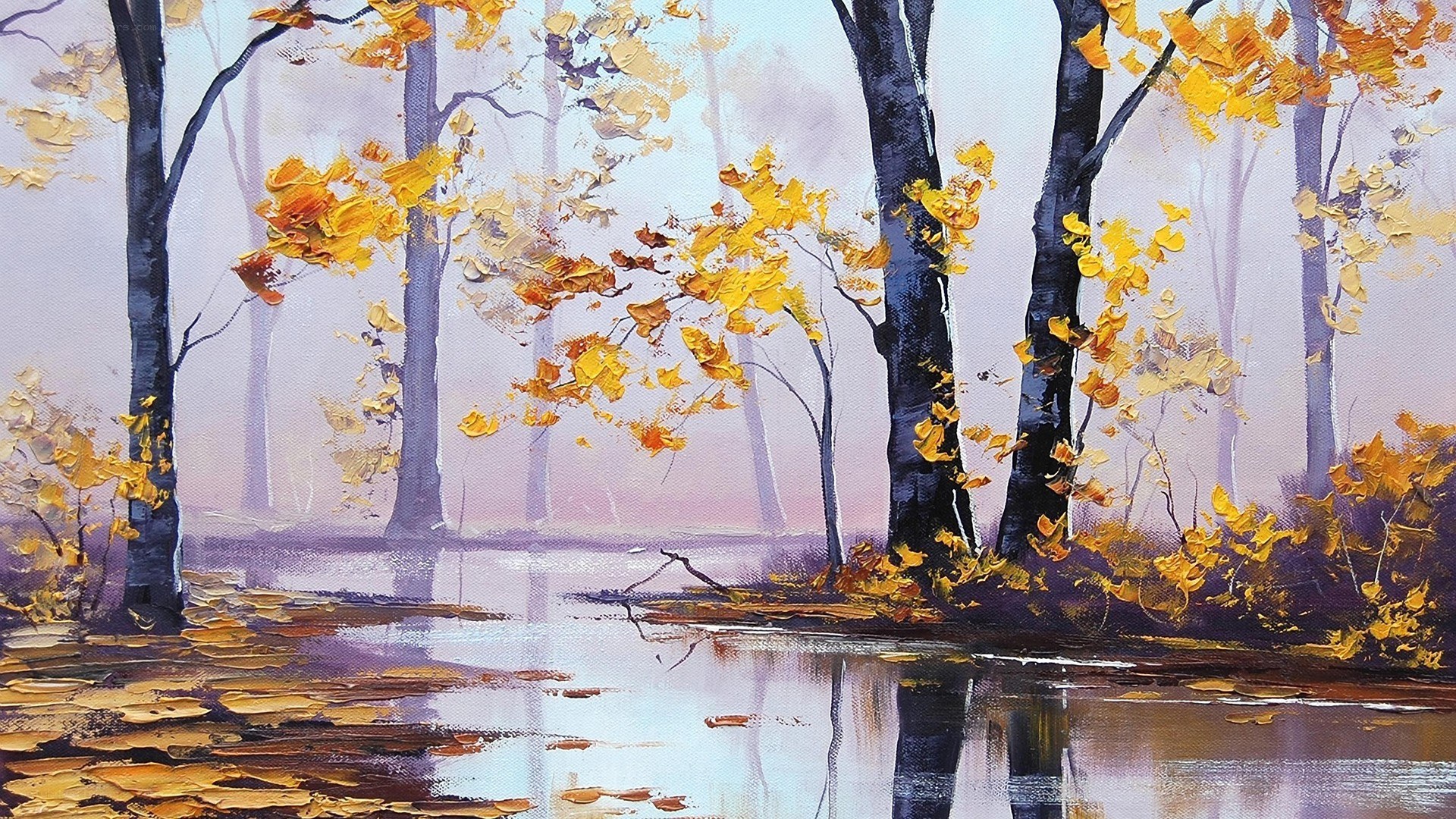 Autumn forest by the water