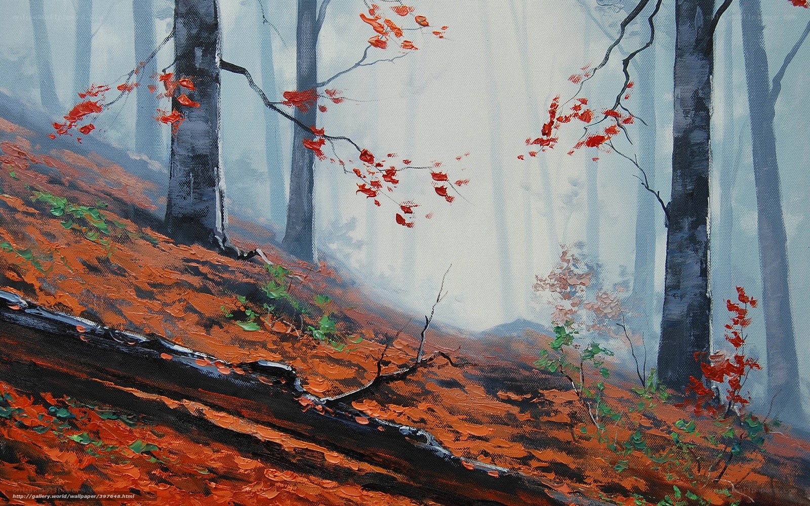 Autumn forest in mist